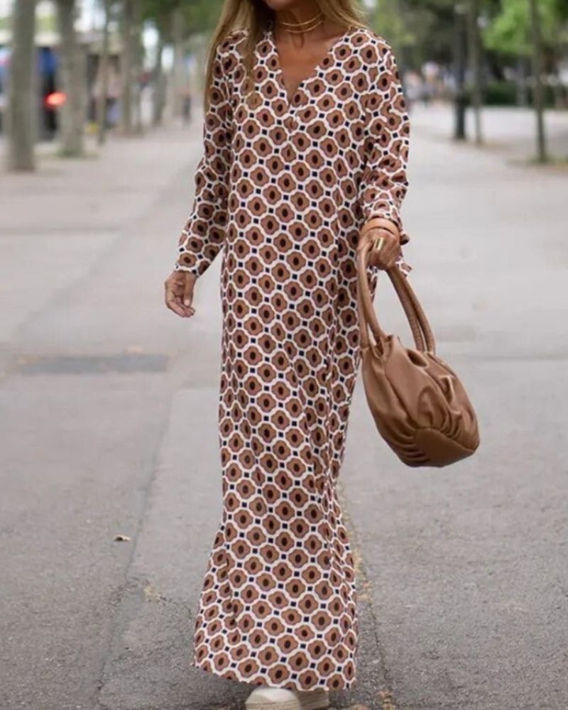 Rivka | Flowy Printed Long Sleeve Maxi Dress