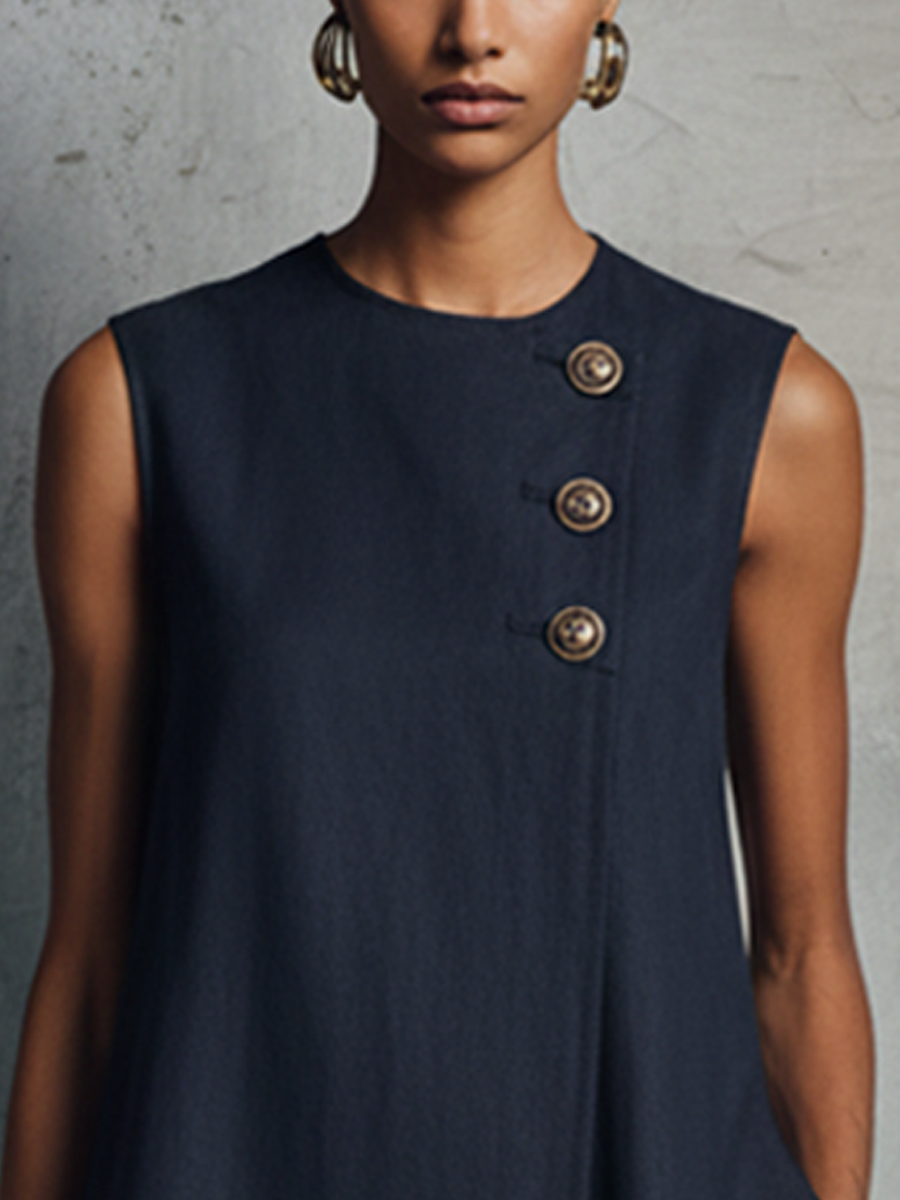 Libertina | Asymmetrical Sleeveless Button Accent Dress