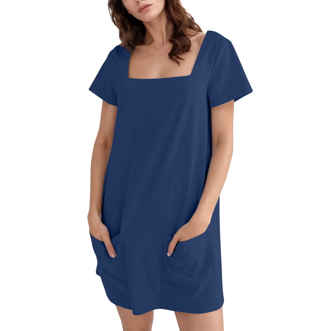Denisse | Square Neck Short Sleeve Pocket Dress