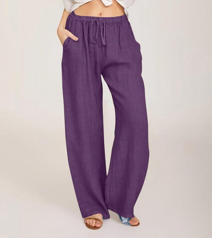 Maialen | Wide Leg Drawstring Linen Style Pants
