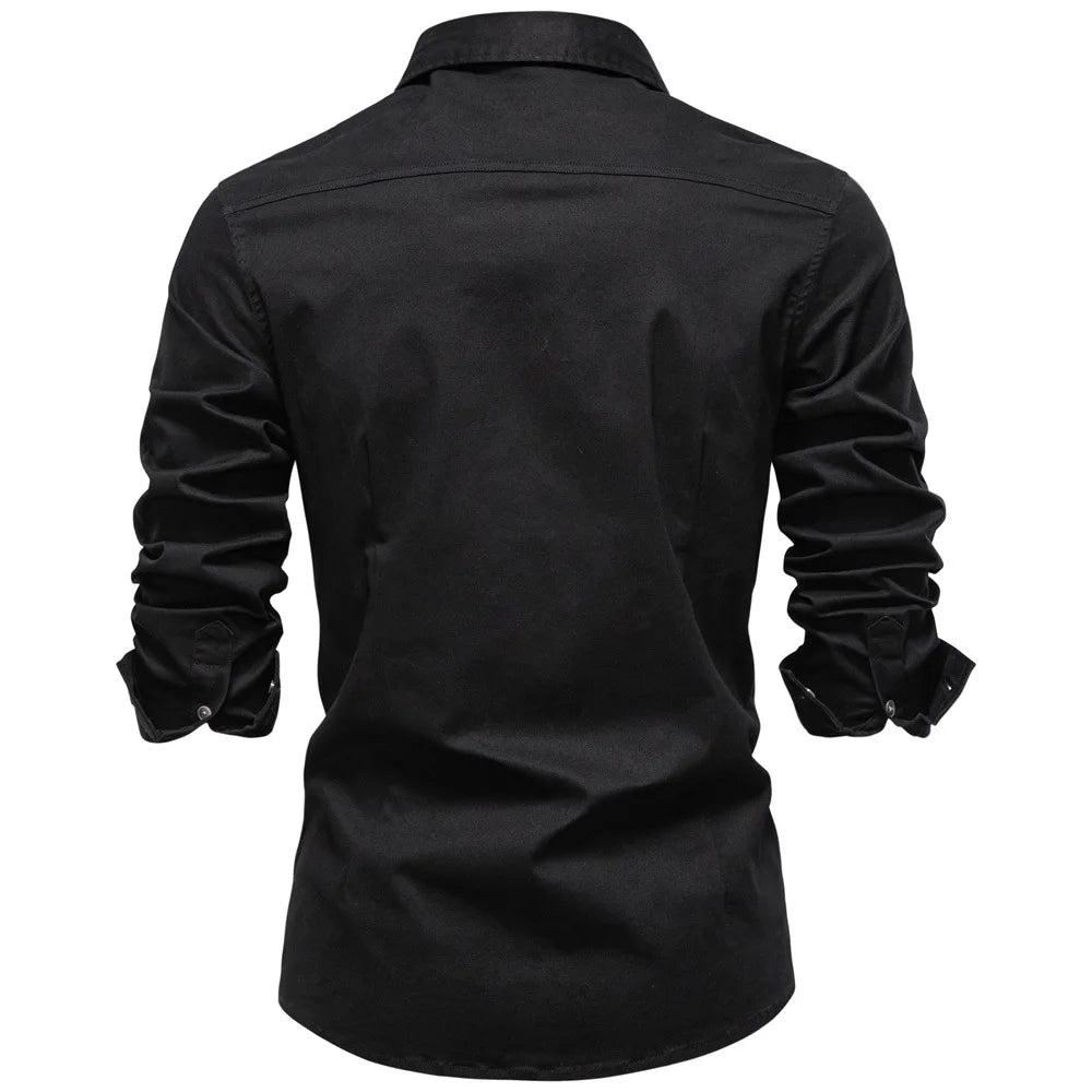 Norbwaldmir | Long Sleeve Cotton Shirt in Navy Blue