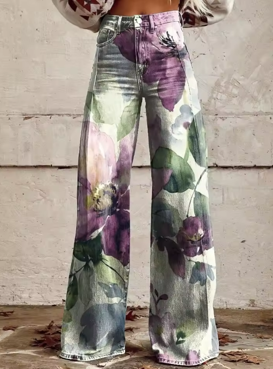 Mailin | Pants Wide Leg Denim Style Prints