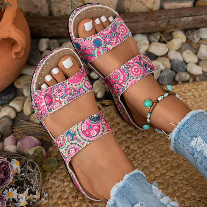 Dhifef | Printed Triple Strap Open Toe Sandals