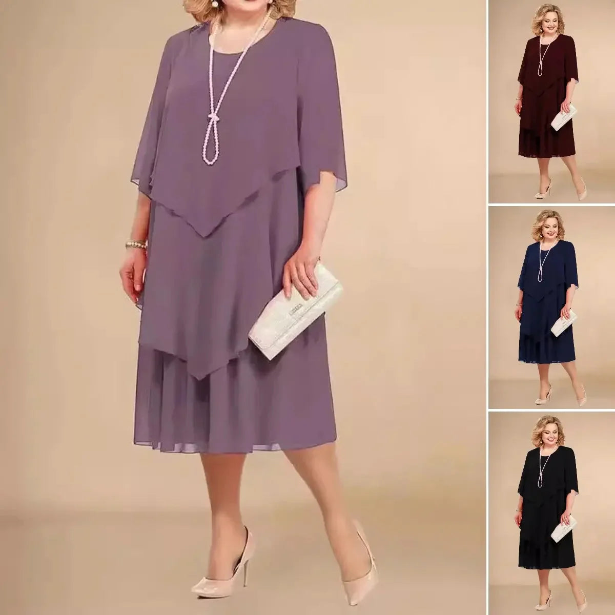 Enedina | Layered Midi Dress Half Sleeve Overlay