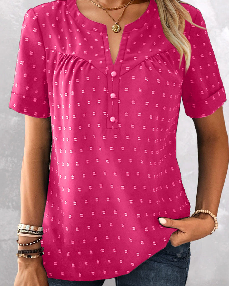 Seela - Short Sleeve V Neck Button Blouse