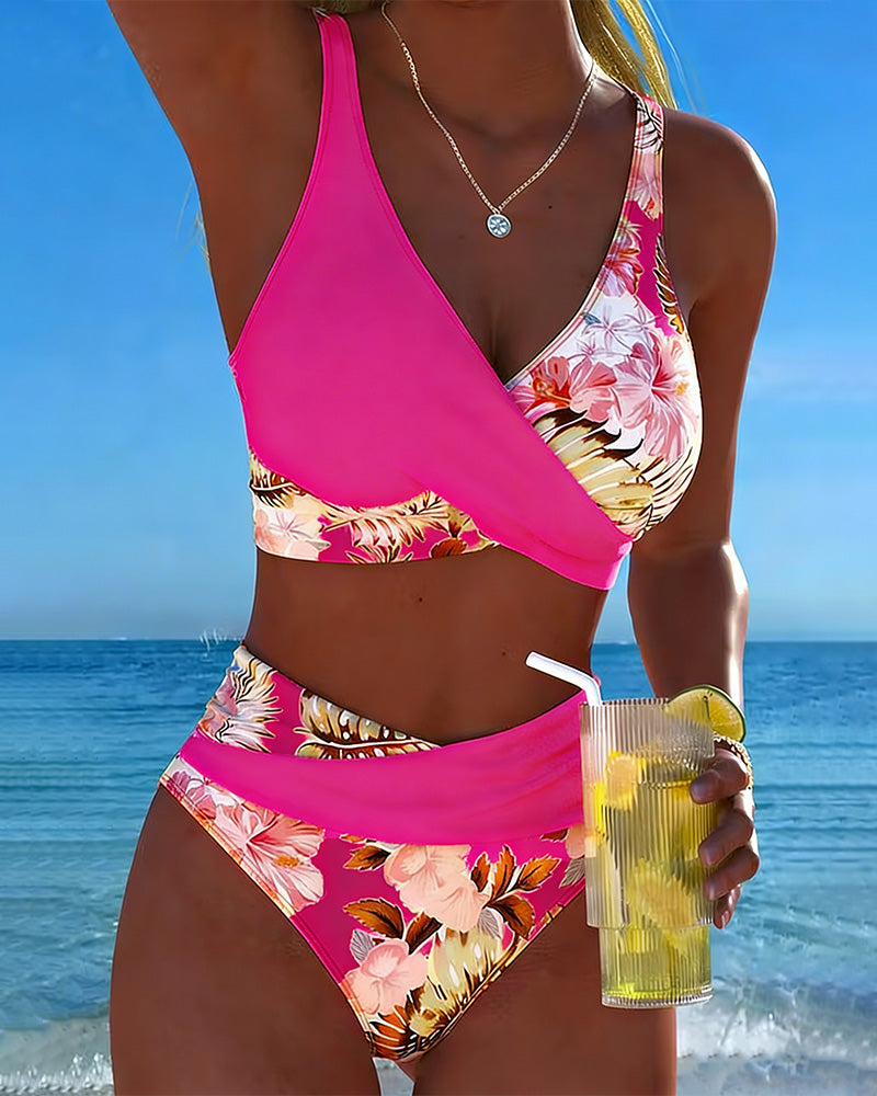 Hinari - Floral High Waisted Wrap Bikini Set