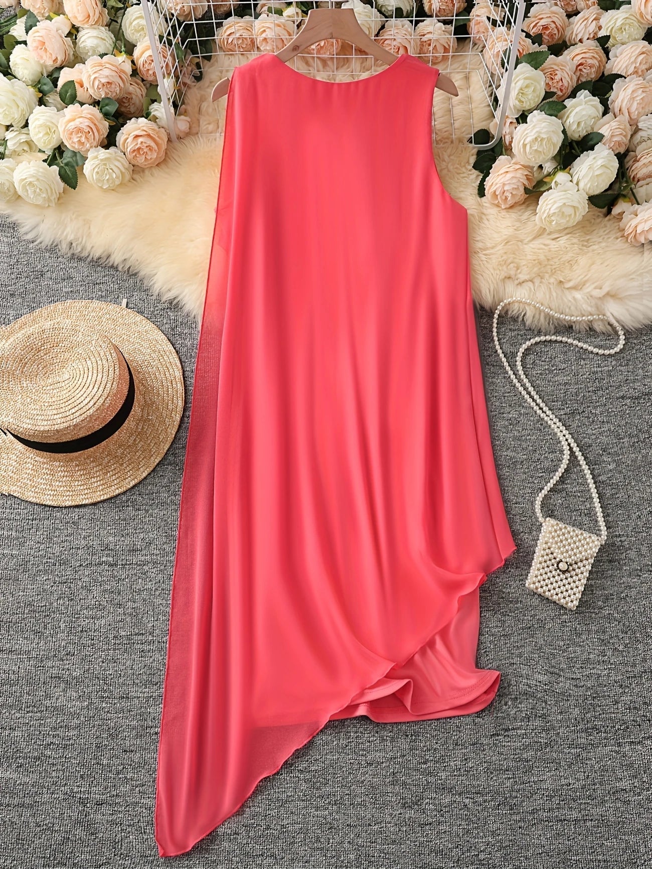 Maren | Sleeveless Asymmetrical Overlay Midi Dress