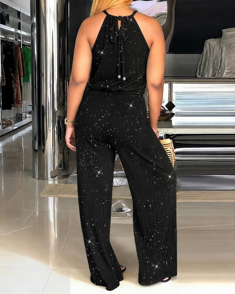 Kannika | Jumpsuit with Sparkle Halter Wide-Leg Silhouette