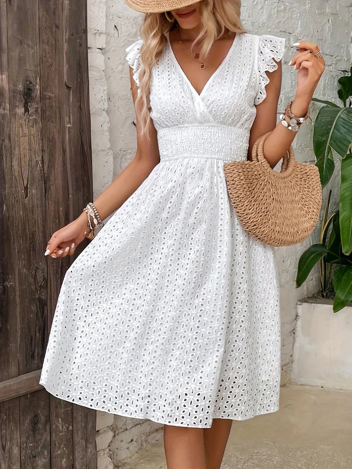 Tsami | V-Neck Eyelet Midi Dress