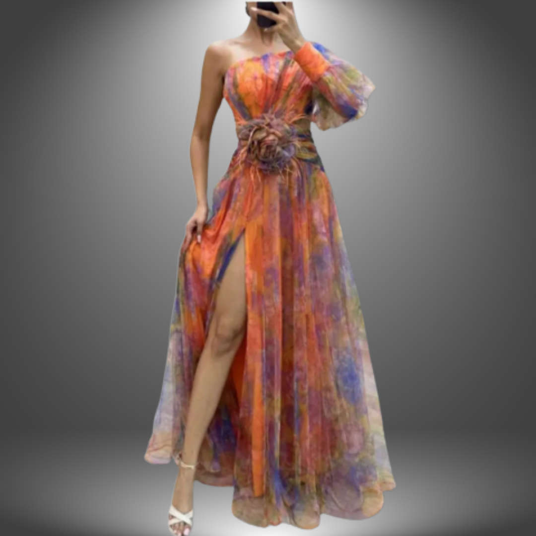 Nana | One Shoulder Printed Chiffon Maxi Dress