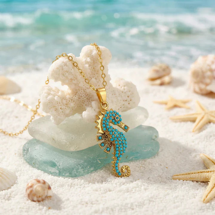 Inez | Seahorse Turquoise Pendant Chain Necklace