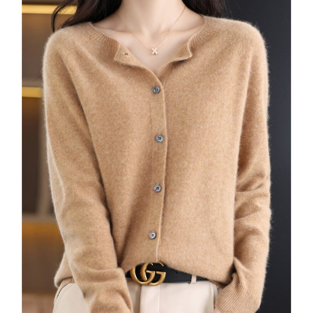 Anne | Cardigan Gray Crew Neck Button Front