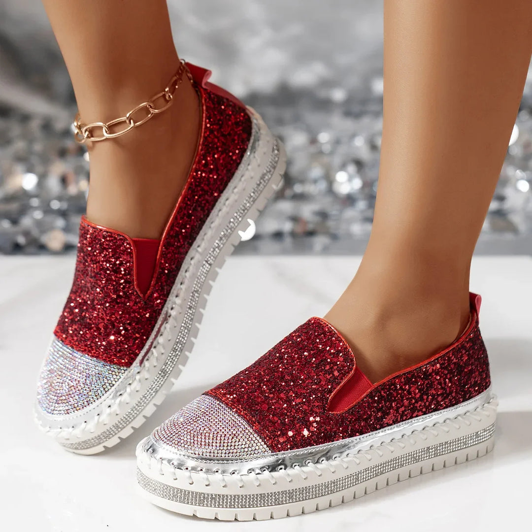 Lizka | Glitter Rhinestone Platform Slip-On Loafers