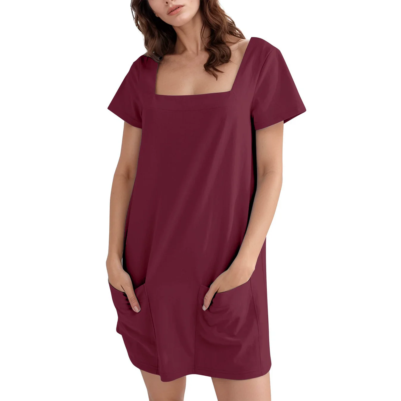 Denisse | Square Neck Short Sleeve Pocket Dress
