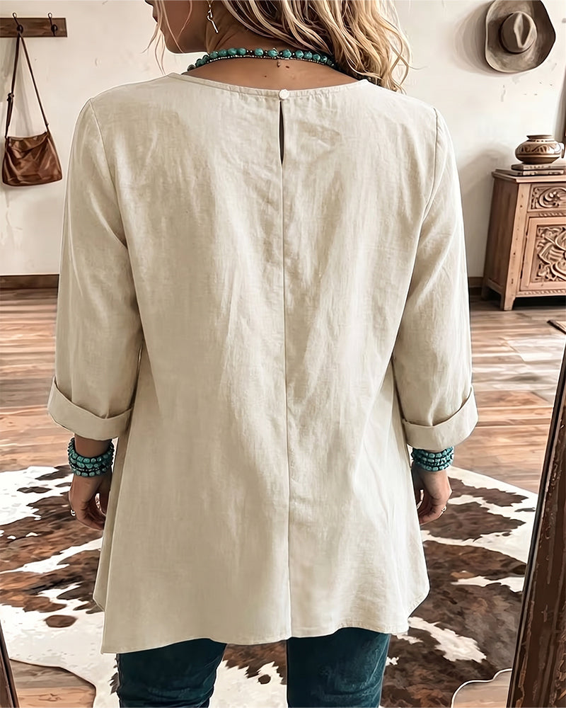 Taireen | Tunic Blouse with Boho Pleated Neckline