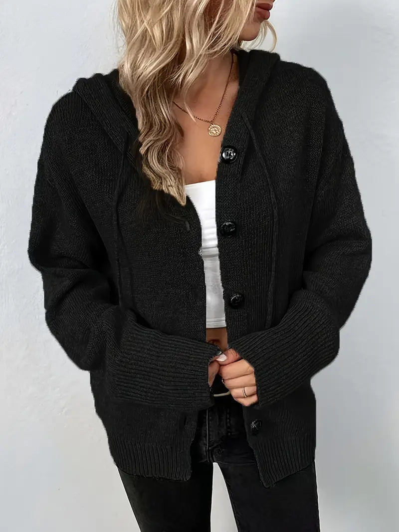 Suthida | Hooded Button Front Knit Cardigan Sweater