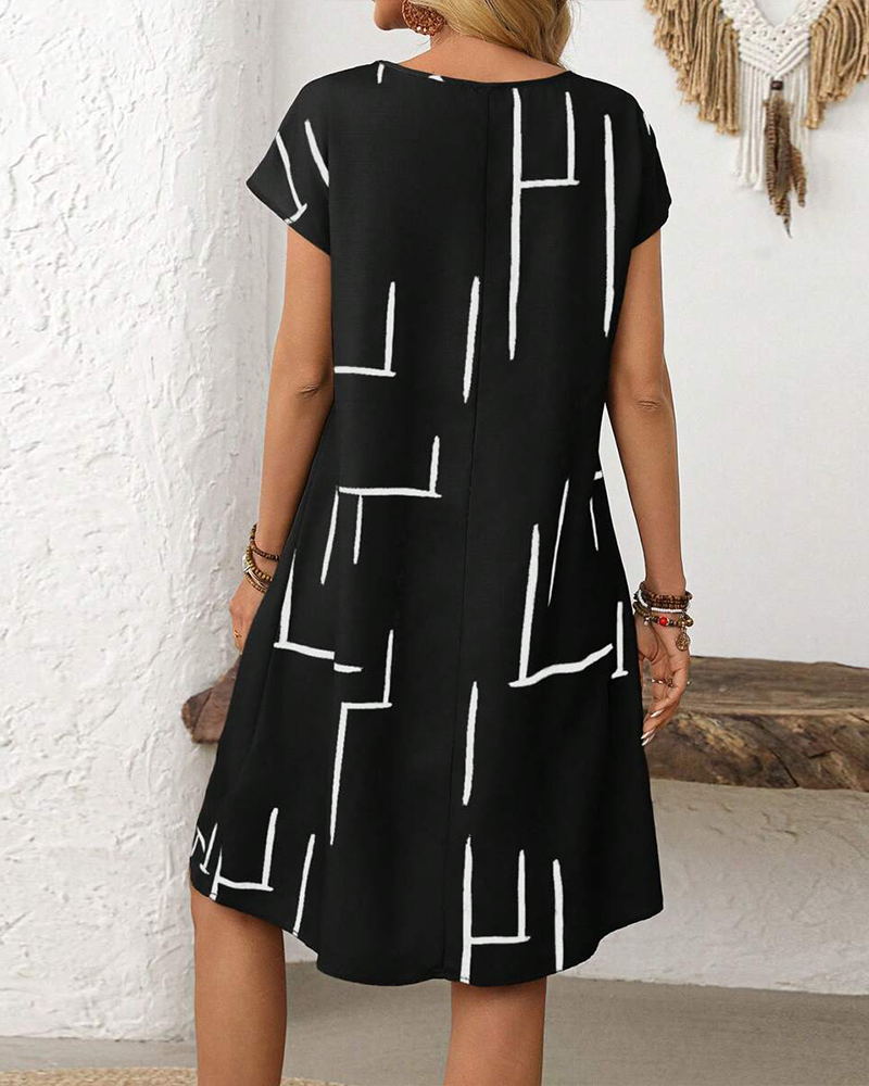 Ainee | Printed Round Neck Short Sleeve Dress