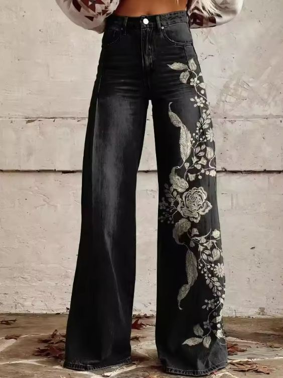 Mailin | Pants Wide Leg Denim Style Prints