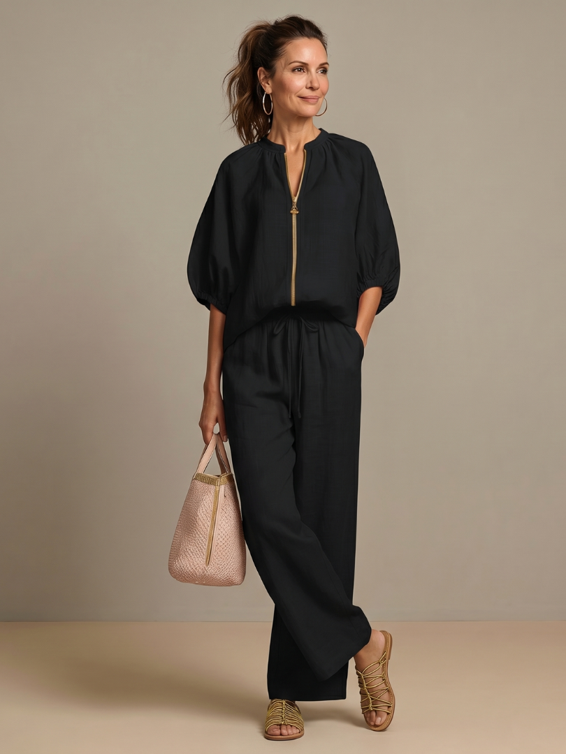 Sharina | Zip Front Wide Leg Pant Set