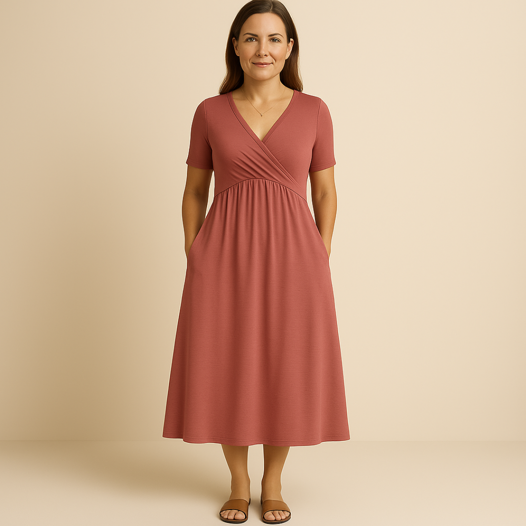 Bridgett | Wrap Front Short Sleeve Midi Dress