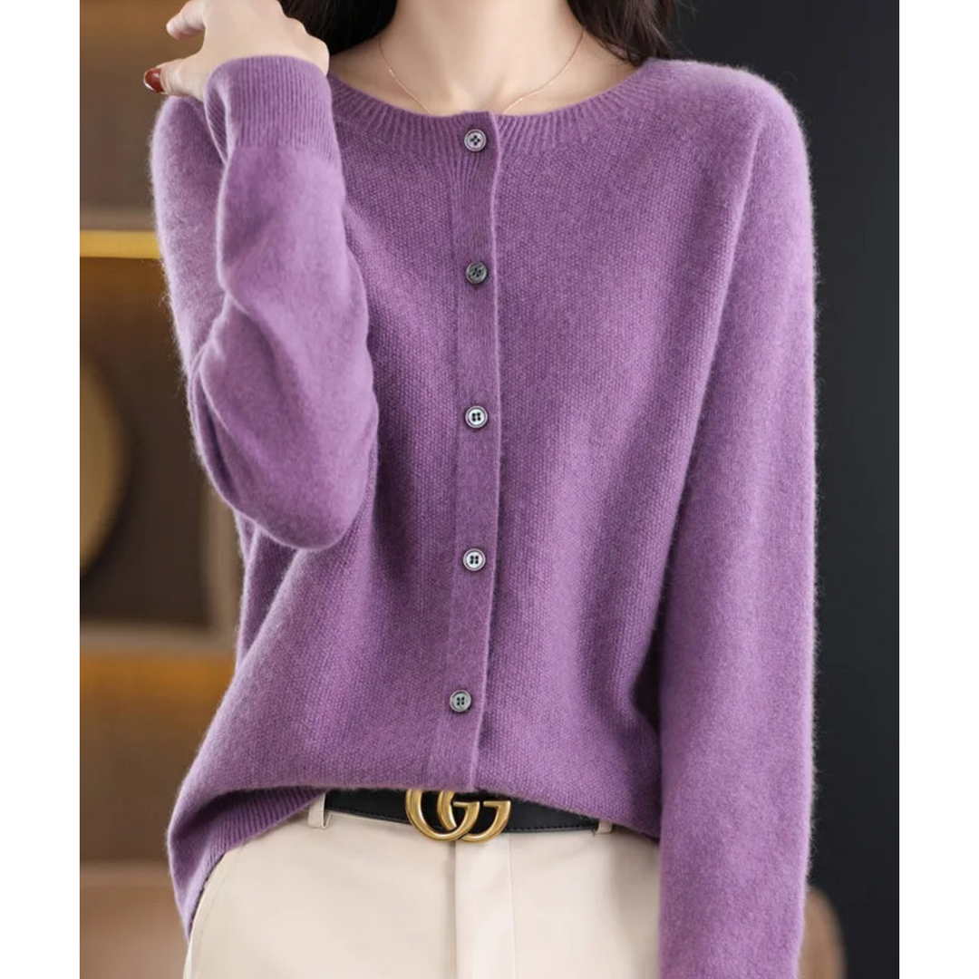 Anne | Cardigan Gray Crew Neck Button Front