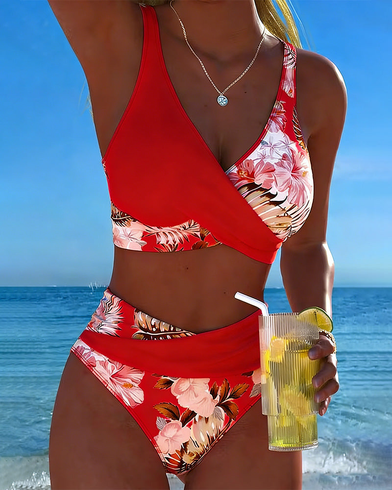 Hinari - Floral High Waisted Wrap Bikini Set