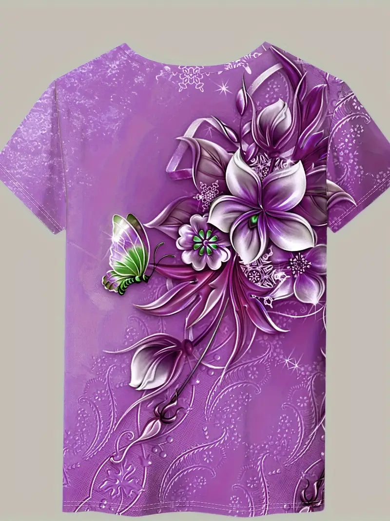 Carlisa | T-Shirt Floral Butterfly Short Sleeve Top
