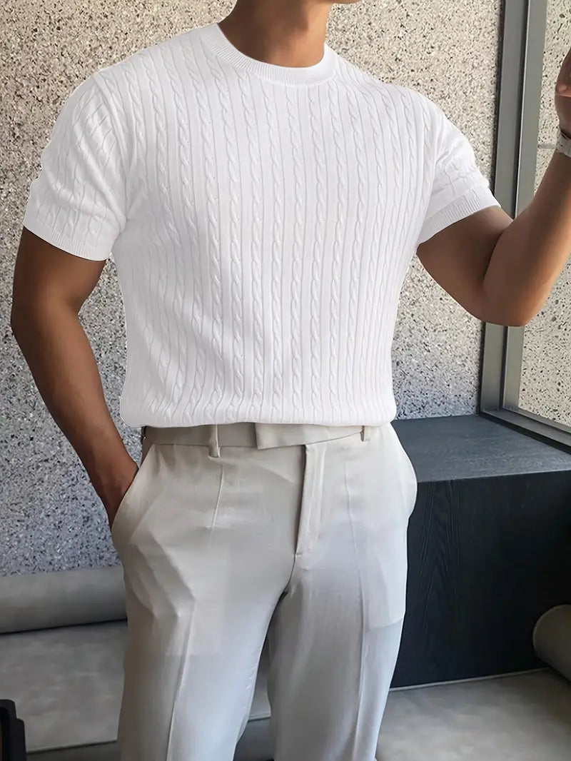Kiril - Cable Knit Short Sleeve Crewneck Jumper
