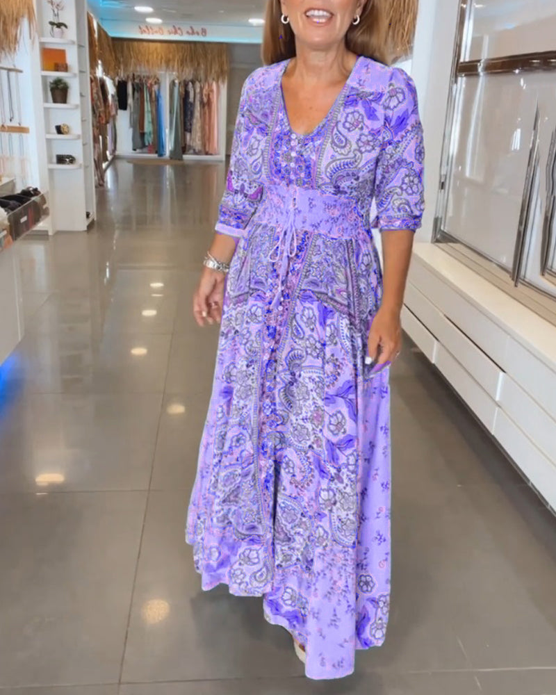 Taylor | Floral V Neck Tie Waist Dress