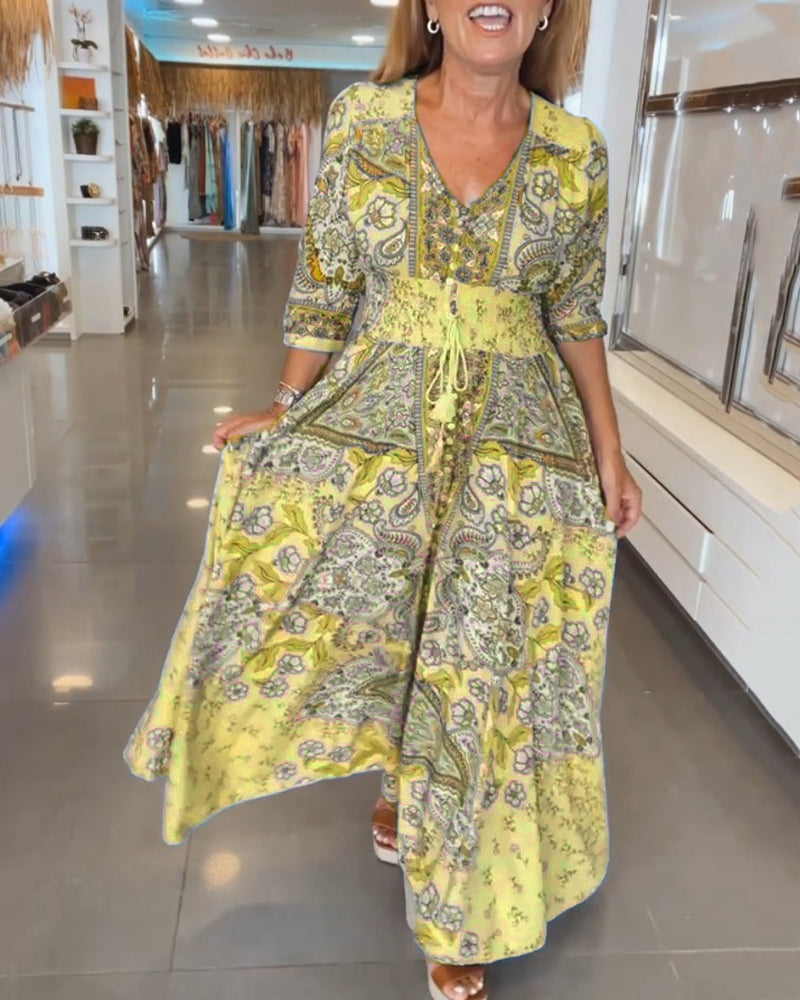 Taylor | Floral V Neck Tie Waist Dress