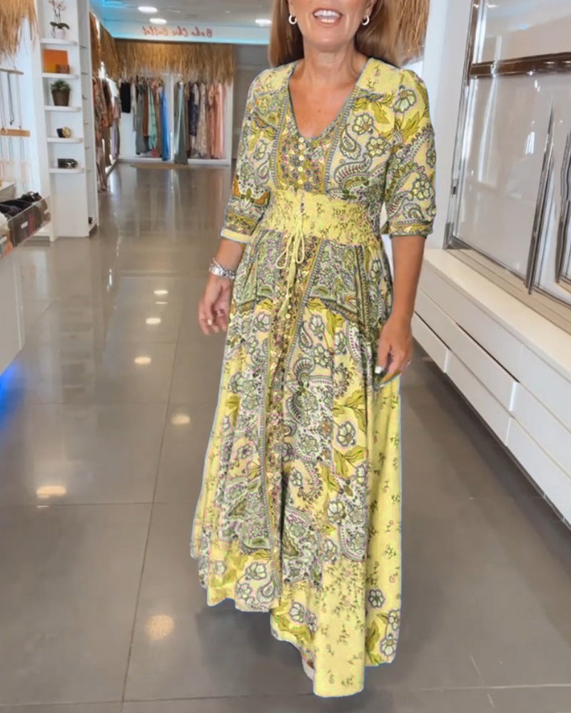 Taylor | Floral V Neck Tie Waist Dress