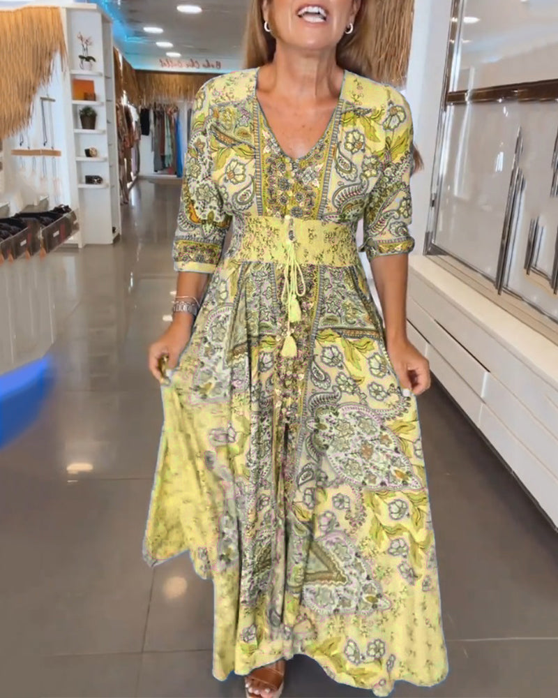 Taylor | Floral V Neck Tie Waist Dress