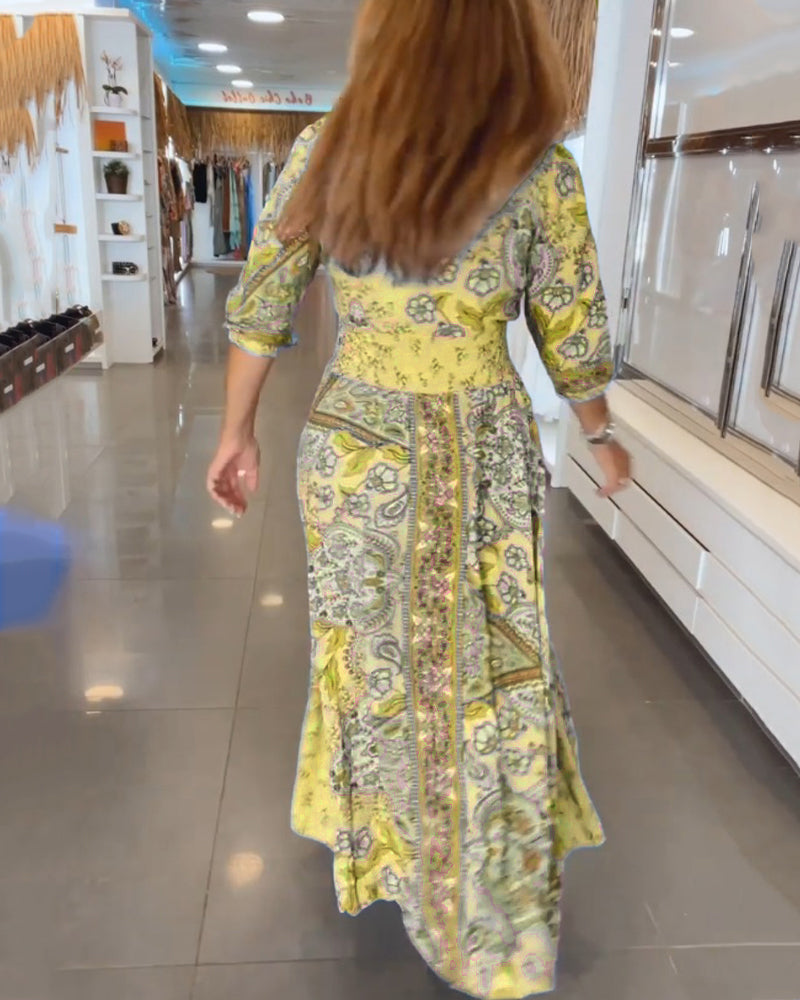 Taylor | Floral V Neck Tie Waist Dress