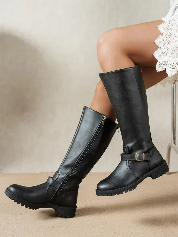Vanessa | Boots Knee-High Buckle Zip Lug Sole