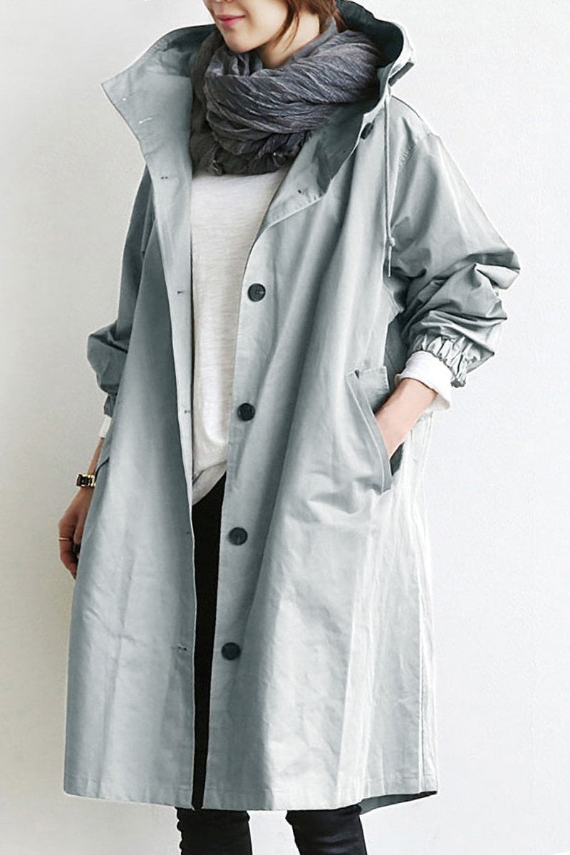 Shauna  | Long Hooded Coat With Button Front