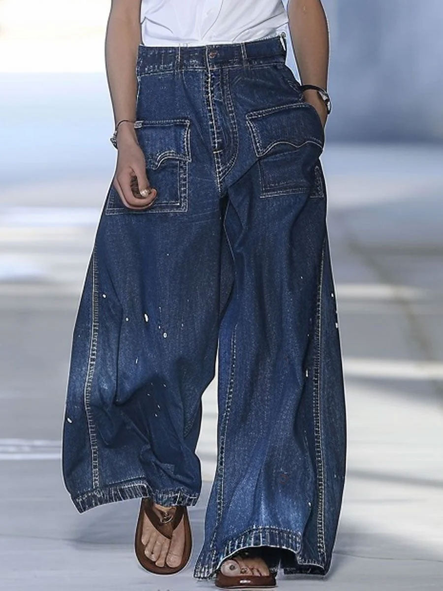 Azize | Dark Blue Wide Leg Denim Pants