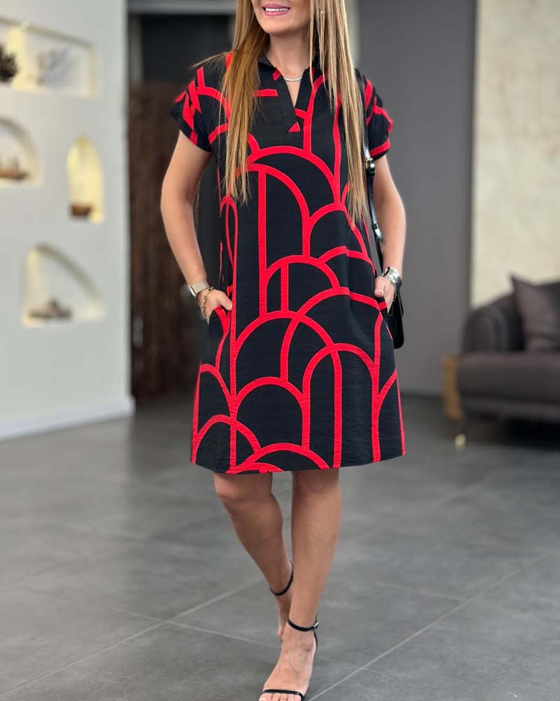 Veralia | Geometric Print Collared Shift Dress