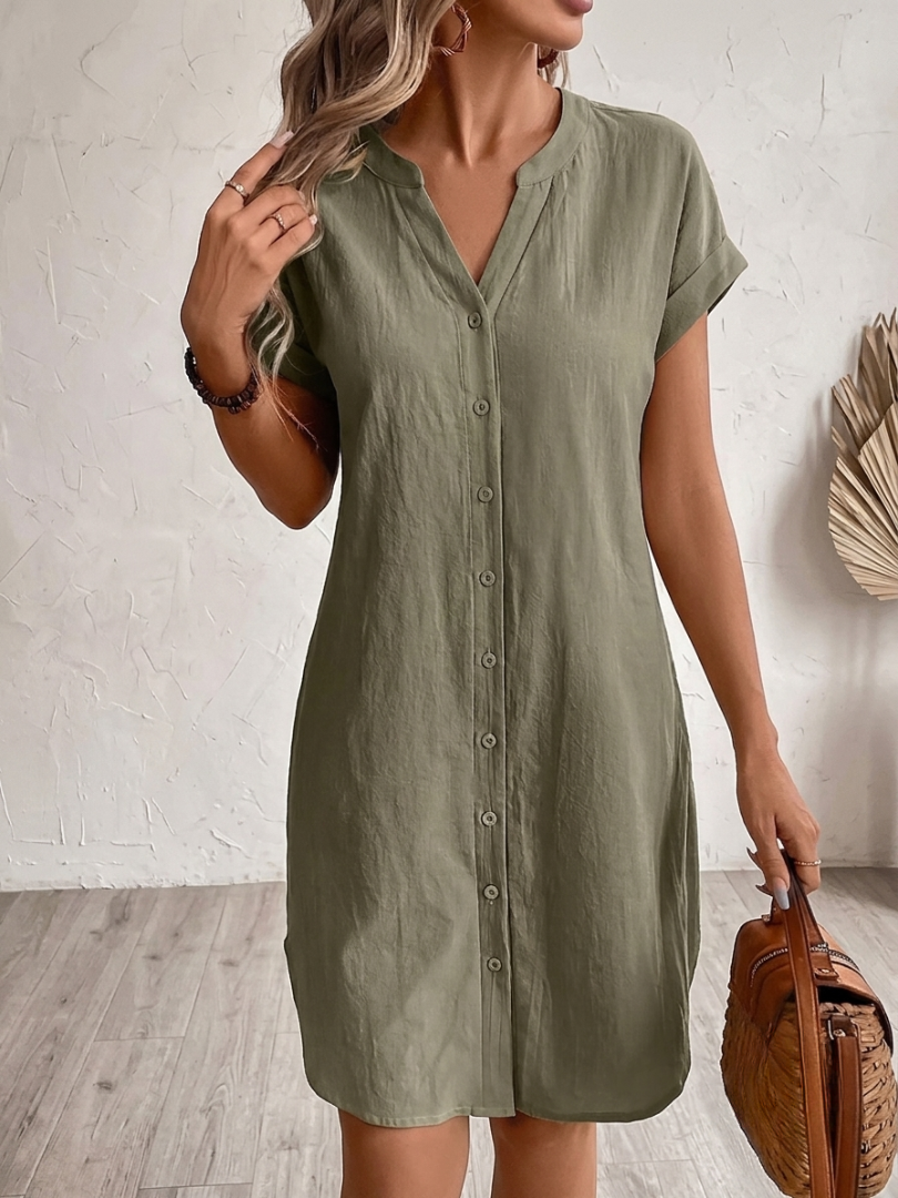 Khalela | Short Sleeve Button Front Shirt Dress