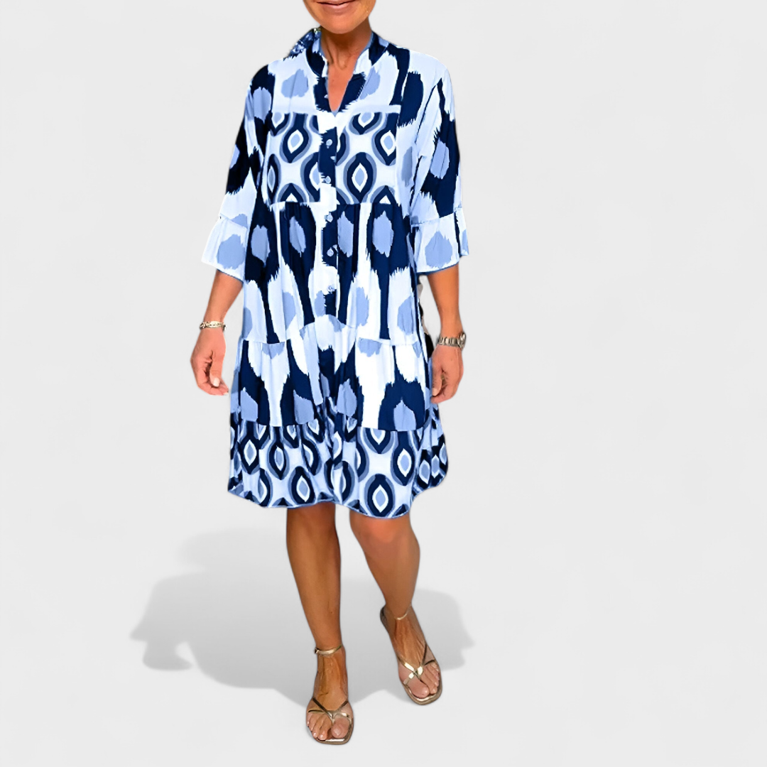 Suciana | Printed Tiered Button Front Dress