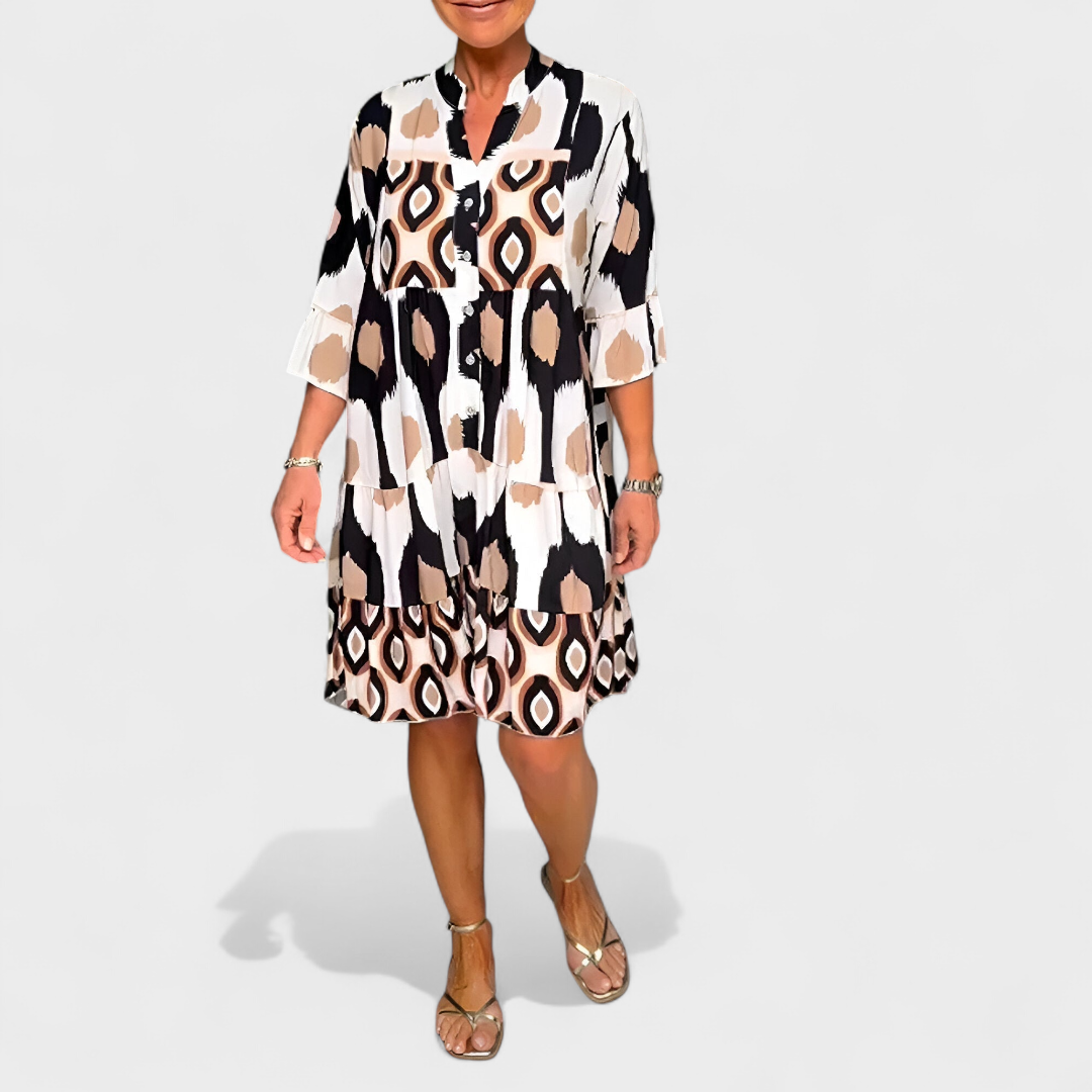 Suciana | Printed Tiered Button Front Dress