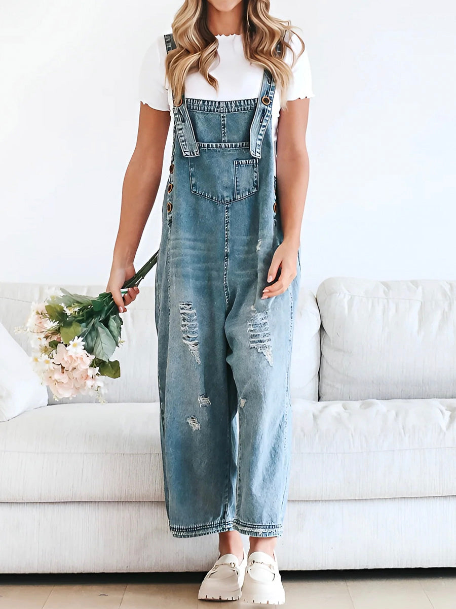 Clarice | Denim Overalls Loose Fit Distressed