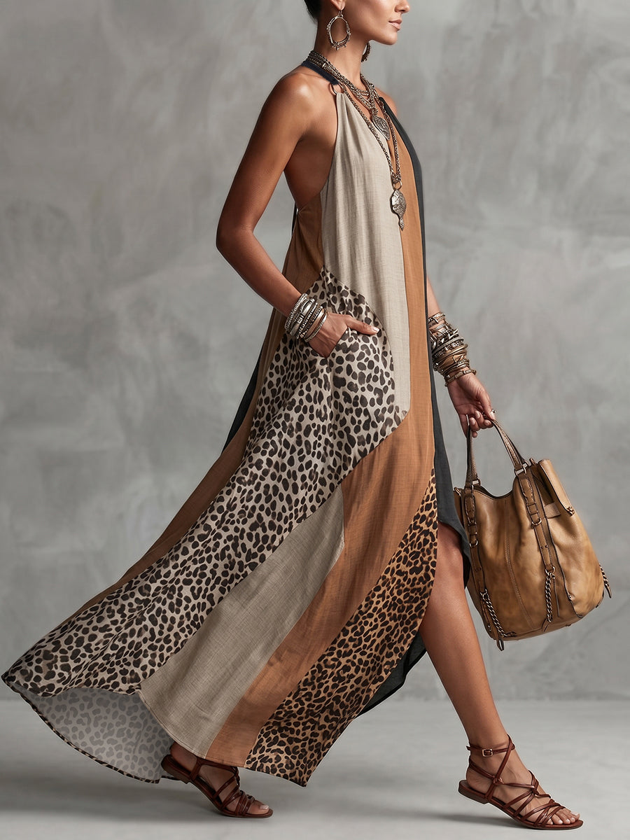Ida | Maxi Dress with Leopard Print Panels