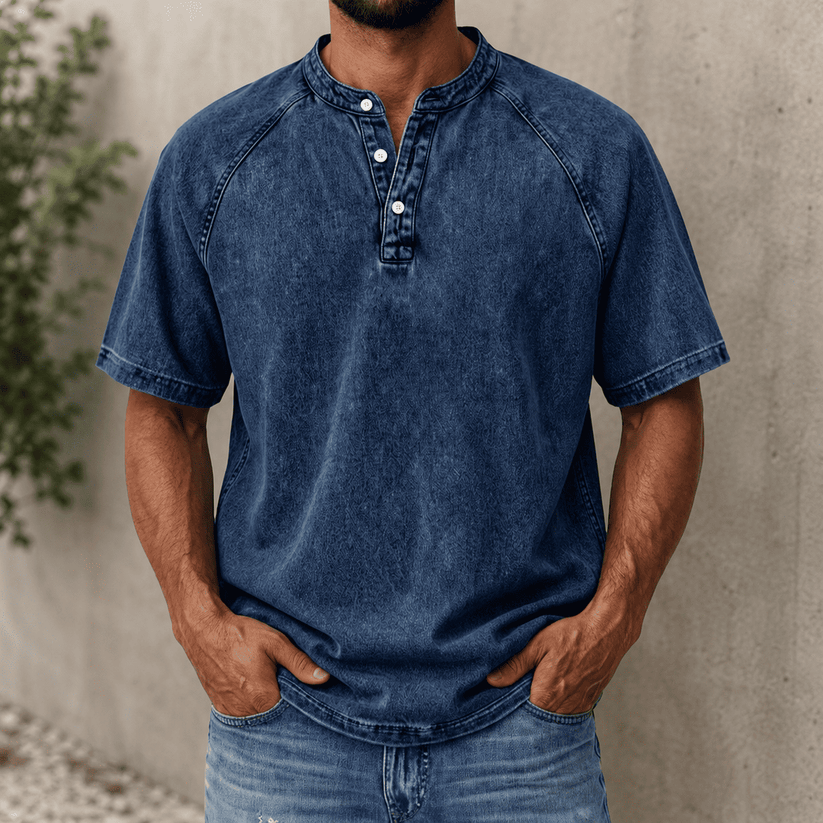 Zerric | Half Sleeve Henley Denim Shirt