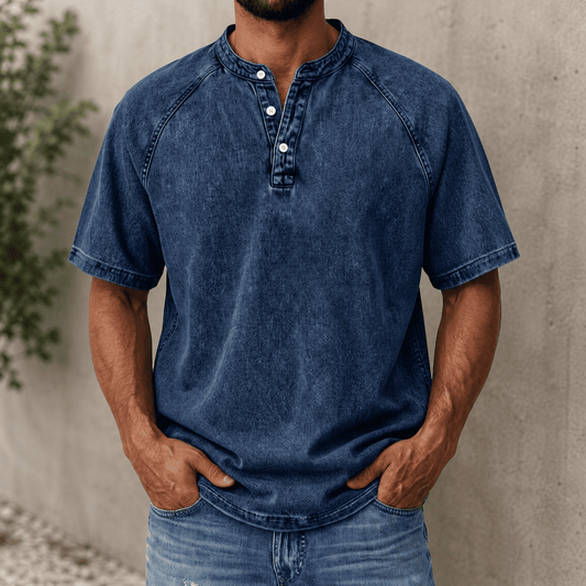 Zerric | Half Sleeve Henley Denim Shirt
