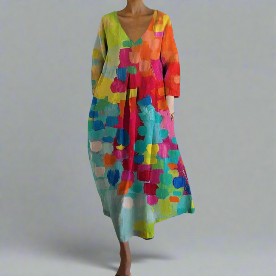 Sunita | V Neck Abstract Print Midi Dress
