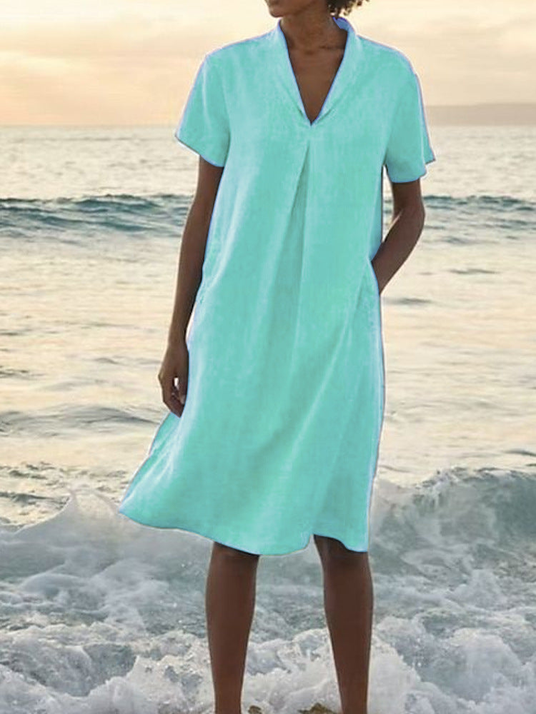 Laurie | Short Sleeve V-Neck Pocket Dress