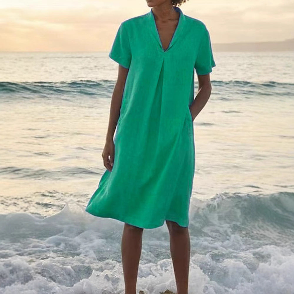 Laurie | Short Sleeve V-Neck Pocket Dress