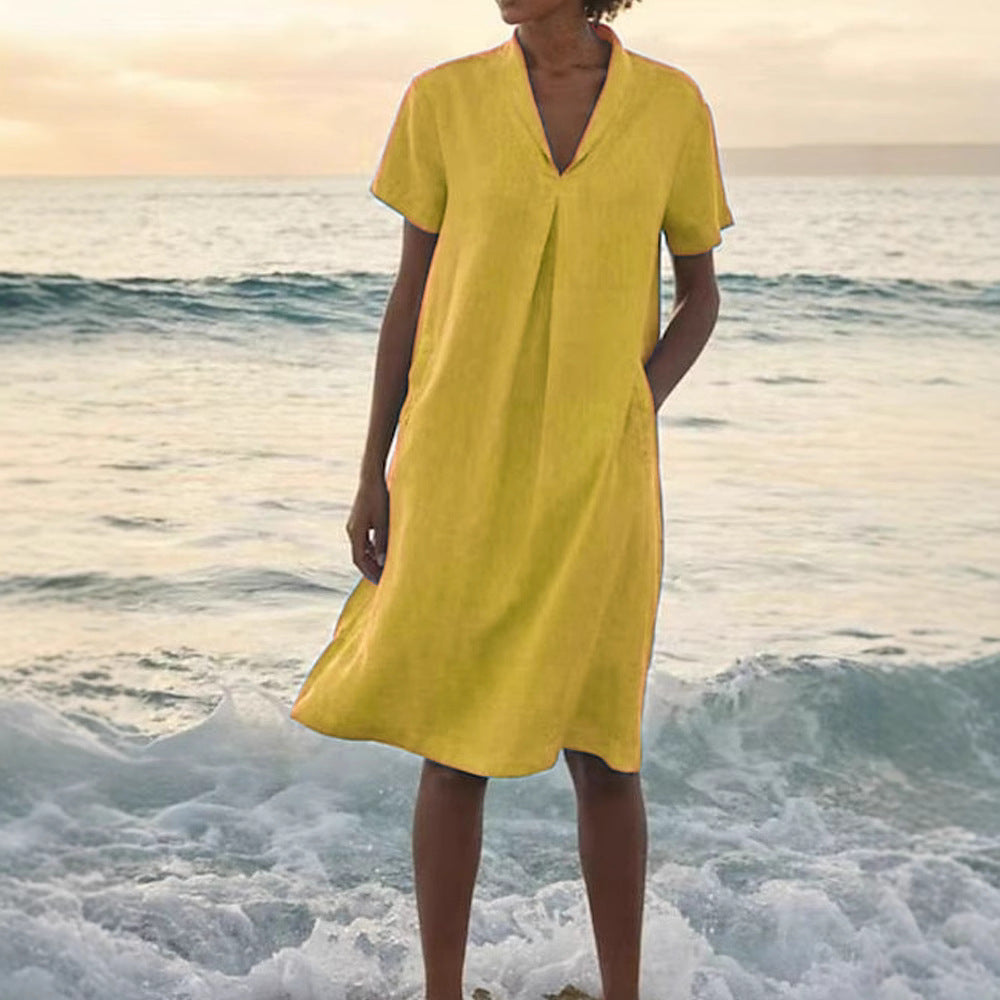 Laurie | Short Sleeve V-Neck Pocket Dress
