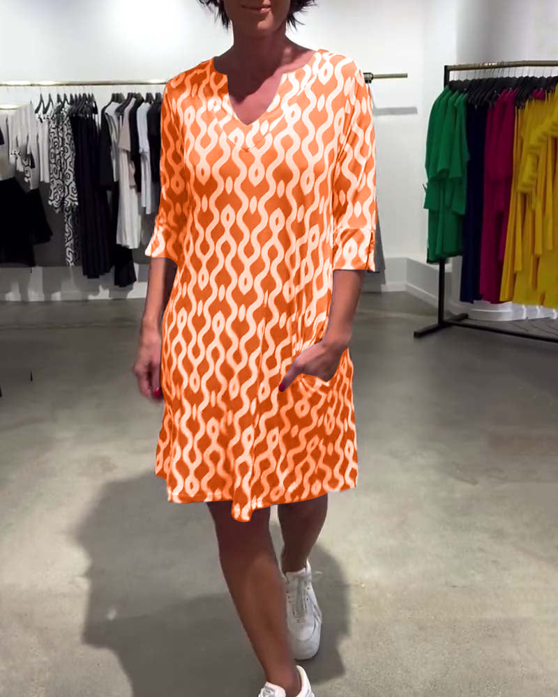 Jacqueline | Printed V-Neck Three-Quarter Sleeve Dress