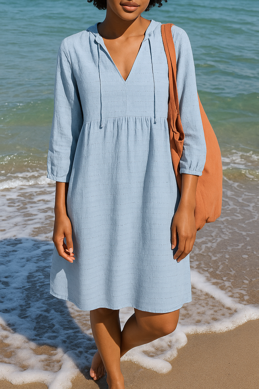 Sacide - V Neck Three Quarter Sleeve Dress